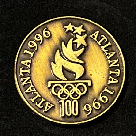 1996 Atlanta Olympic Pin ~ Games Torch Logo ~ antiqued bronze - Picture 3 of 4